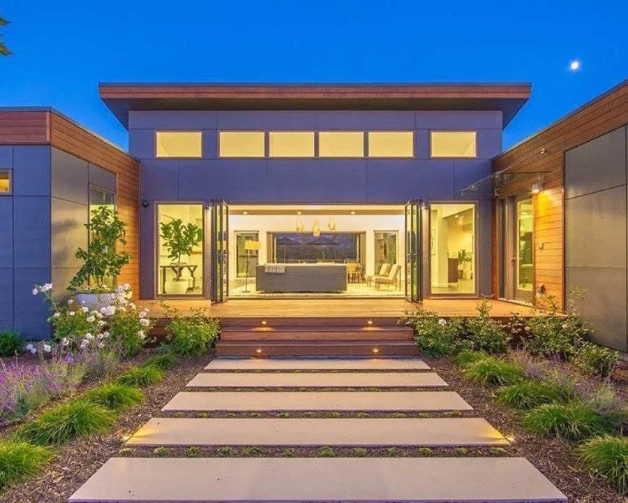 A well-lit home with an open front entrance.