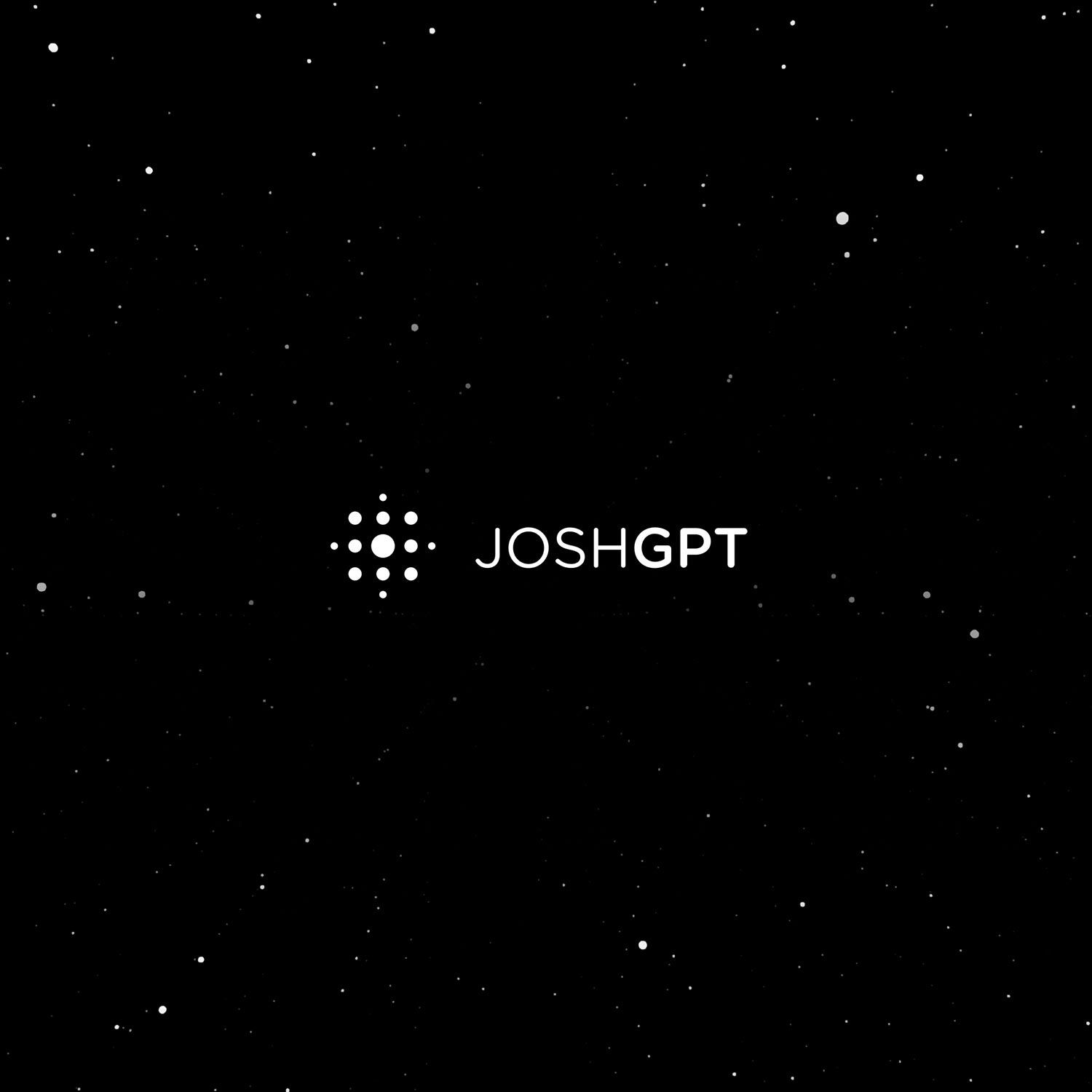 A black background with white dots resembling stars, featuring the "JoshGPT" logo in the center.