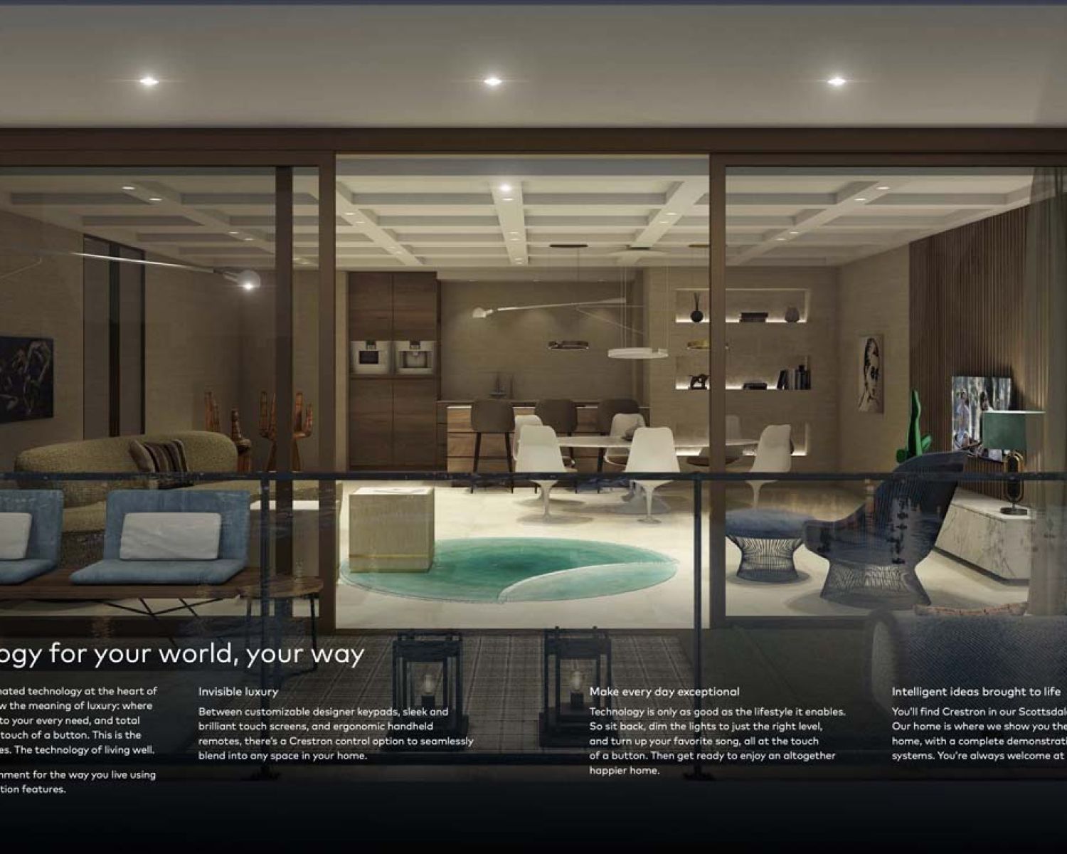 Crestron information on image of luxury living room