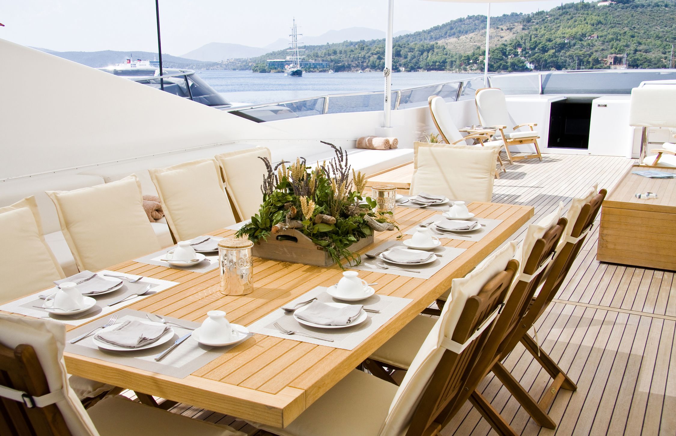 yacht sundeck with dining table
